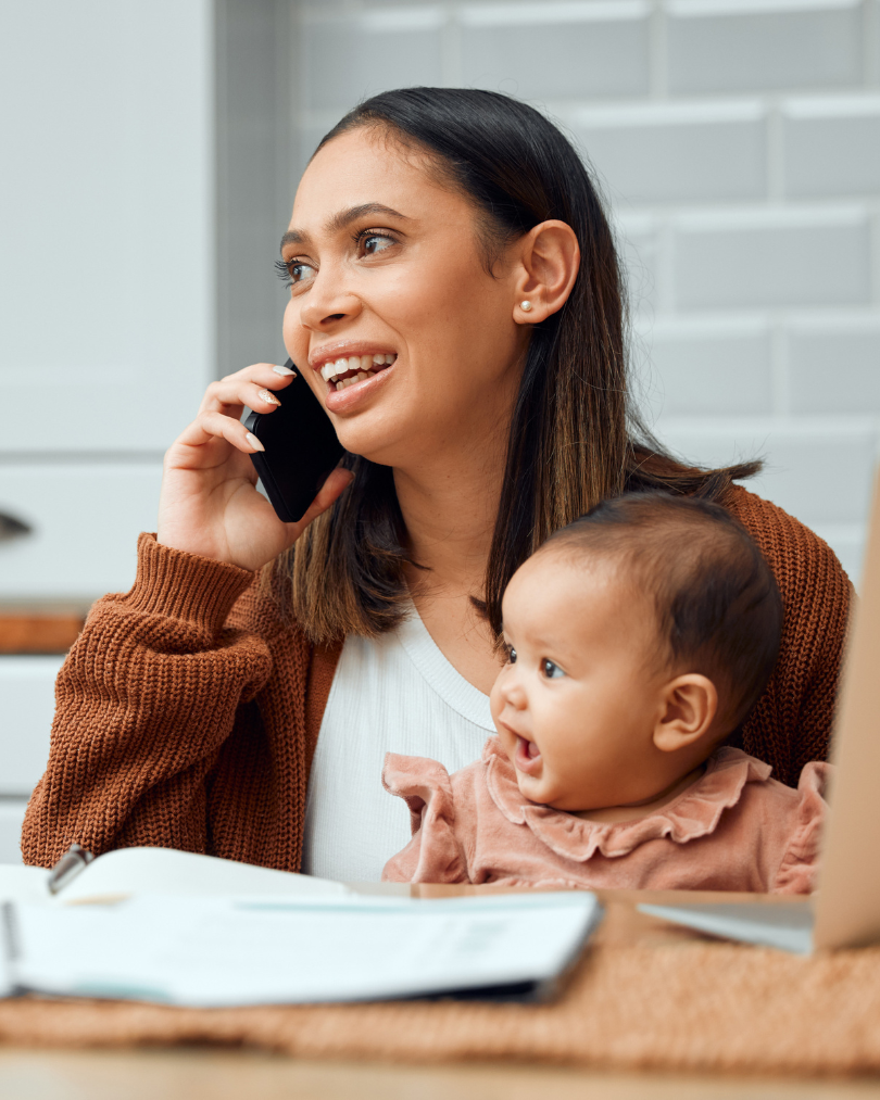 mother calling dr with child